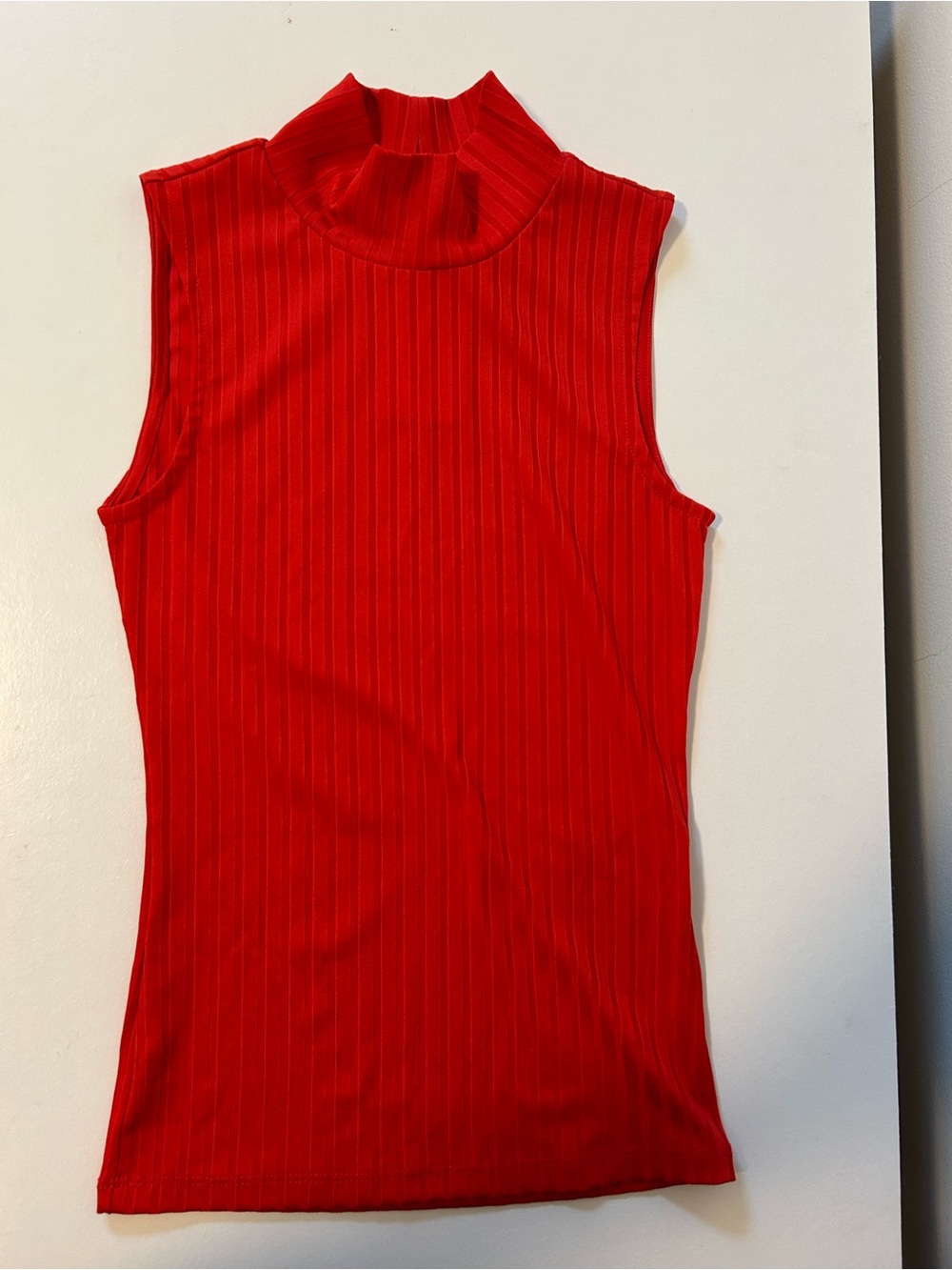 H&M Red Ribbed Sleeveless Mock Neck Tank